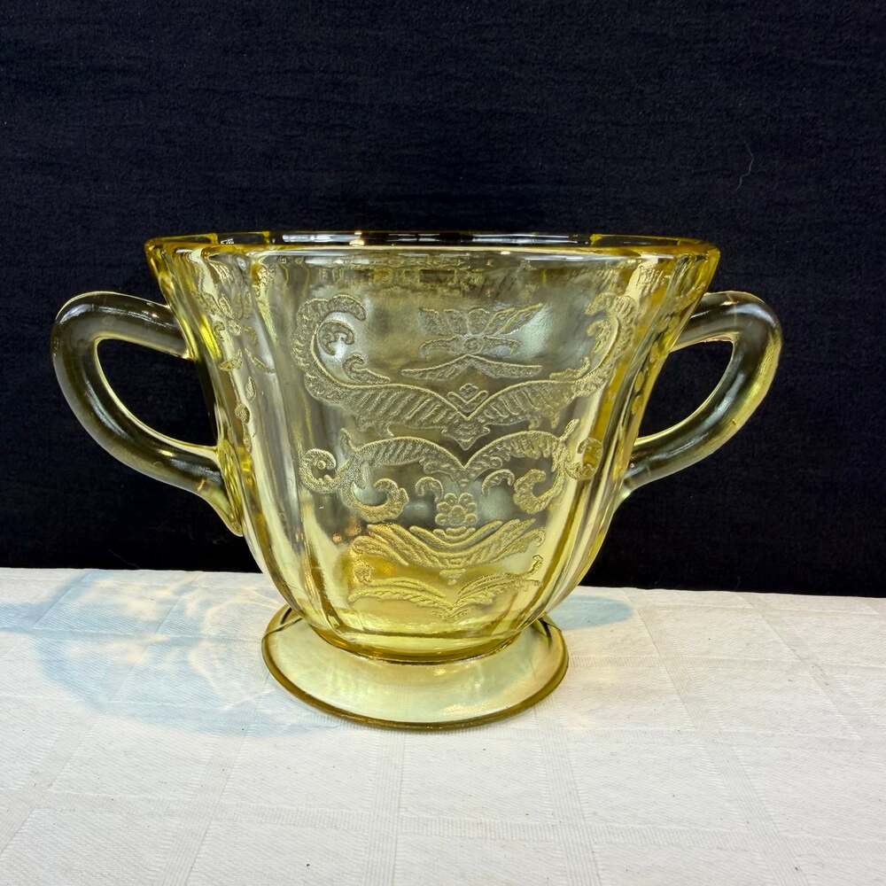 Vintage Madrid Pattern Amber by Federal Glass Footed Open Footed Sugar Bowl